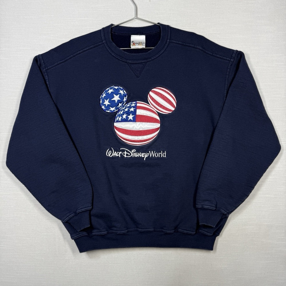 Vintage Walt Disney World Sweatshirt XL Mickey Mouse USA Flag Patriotic